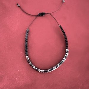 Silver and black beaded bracelet